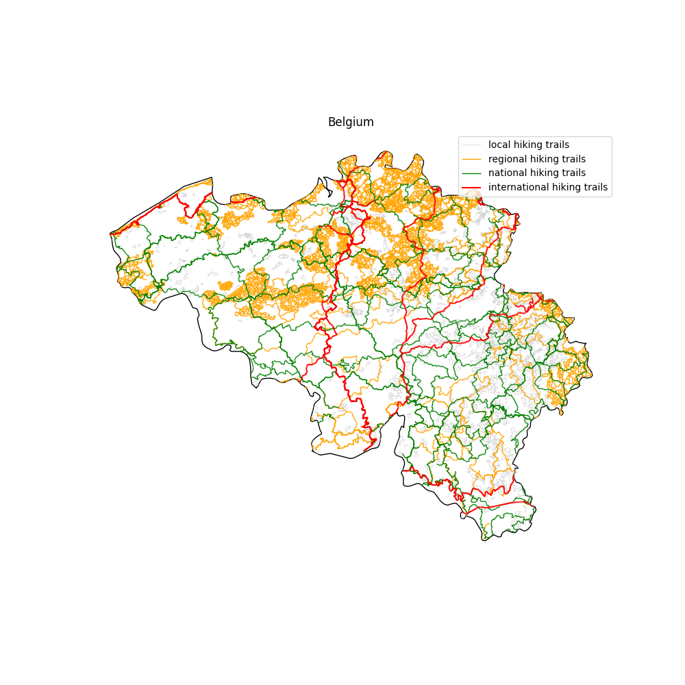 Hiking trails in Belgium Hiking in Belgium: Overview of hiking trails in Belgium analysed from the data of the OSM database