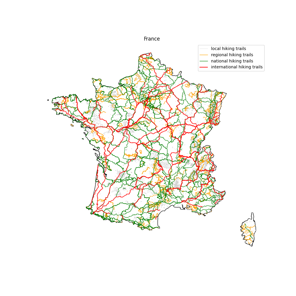 Wanderwege in Frankreich Wandern in Frankreich: Übersicht der Wanderwege in Frankreich ausgewertet aus den Daten der OSM Datenbank
